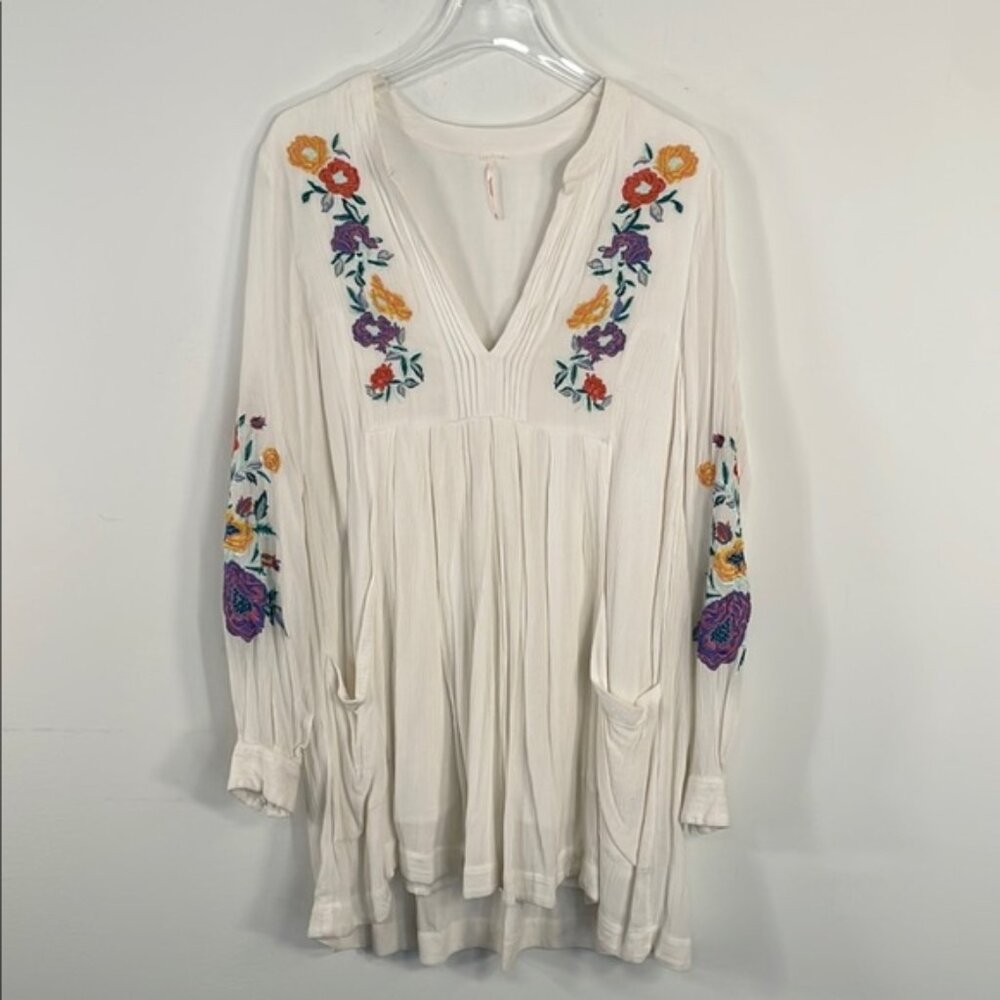 Free People Mia Gauze Embroidered Long Sleeve Mini Dress Sz S